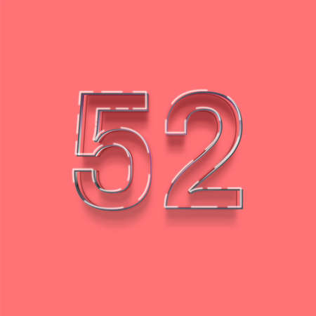 Neon number 52 with shadow and pink background, 3d renderingの写真素材