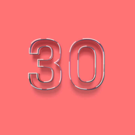 metal number 30 with shadow and shadow isolated on pink background, 3d renderingの写真素材