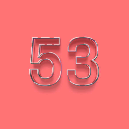 Neon number 53 with shadow and pink background, 3d renderingの写真素材