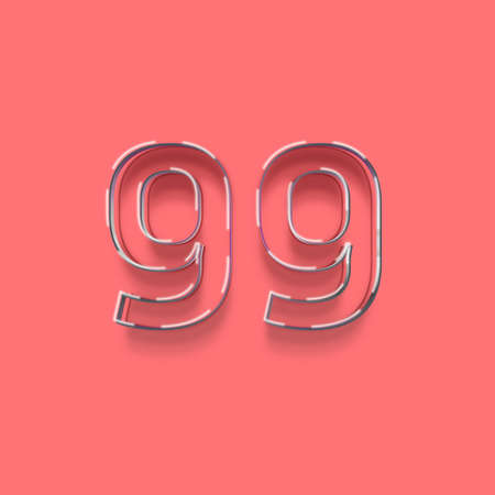 Neon light pink font Number 99 9 9 with shadow - 3D renderingの写真素材