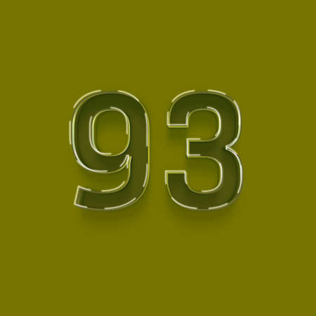 93 number with shadow isolated on green background. Eps 10 vector file.の写真素材
