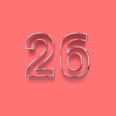 metal number 26 with shadow isolated on pink background, 3d renderingの写真素材