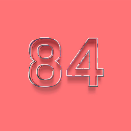 metal number 84 with shadow isolated on pink background, 3d rendering