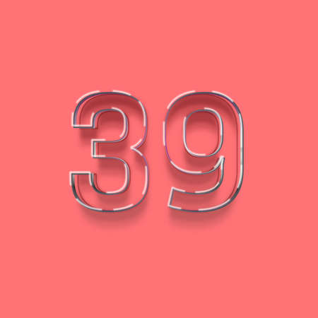 pink neon number thirty nine from a set, isolated on pink background, 3d renderingの写真素材
