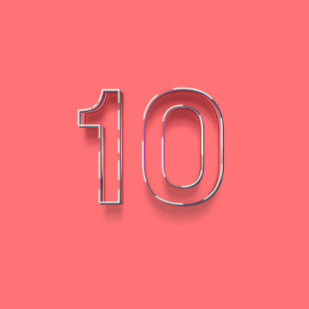 Neon number 10 with shadow and pink background, 3d renderingの写真素材