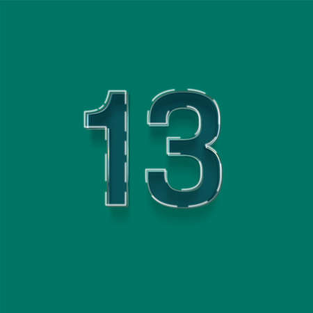 13 number with shadow effect on green background. Vector graphic illustration.の写真素材