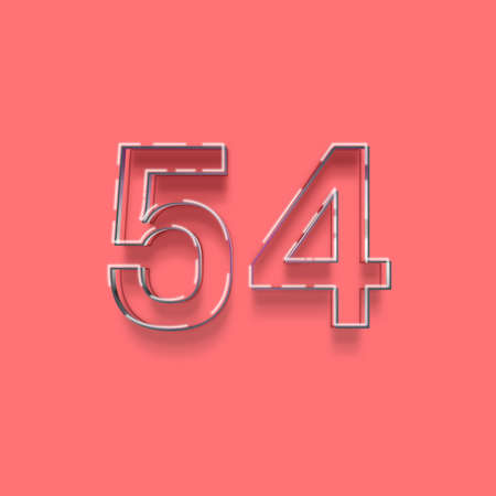 Neon number 54 with shadow and pink background, 3d renderingの写真素材