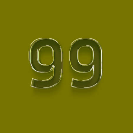 99 number with shadow isolated on green background. 3D illustration of symbolsの写真素材