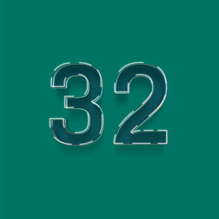 32 number with white line and shadow isolated on green background, vector illustrationの写真素材