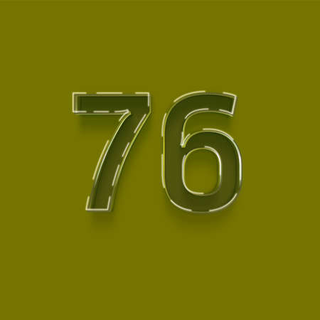 Number 76 with shadow isolated on green background. 3D illustration.の写真素材