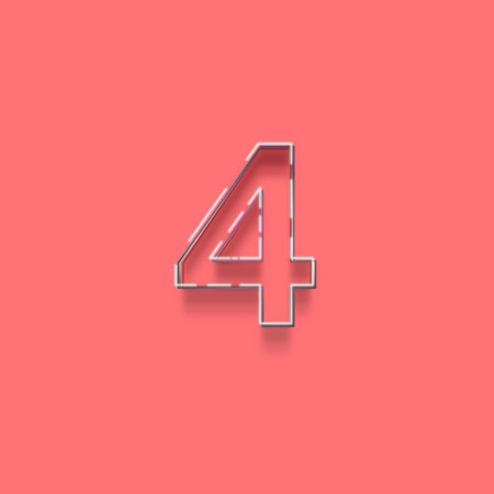 Number 4 from a typeset, pink background, 3d rendering