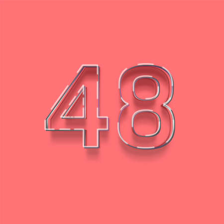 Number 48 with glass effect on a pink background. 3d illustrationの写真素材