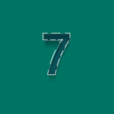 Number 7 or 7 in blue color with shadow isolated on green backgroundの写真素材