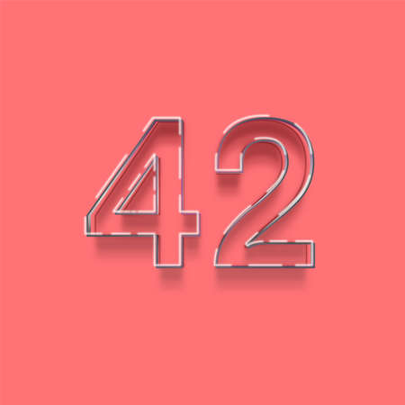 Realistic neon number 42 with shadow isolated on pink background, vector illustration.の写真素材
