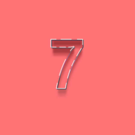 Realistic neon number 7 with shadow, isolated on pink background. 3d renderingの写真素材
