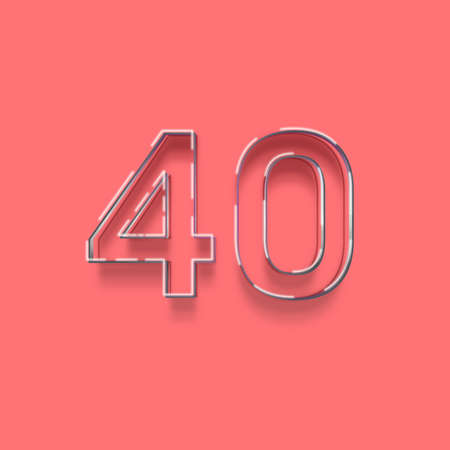 Neon number 40 with shadow and pink background, 3d renderingの写真素材