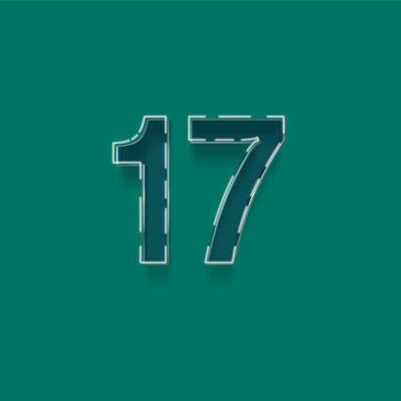 Number 17 from a typeset, vector icon with shadow and green backgroundの写真素材