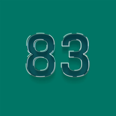 83 number with shadow isolated on green background. 3D illustration.
