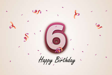 Happy Birthday Greeting Card with Number 6. Vector Illustrationの写真素材