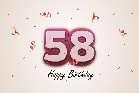 Anniversary celebration background with confetti and ribbons. 58th birthday. Vector illustration.