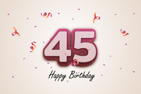 45 years birthday celebration with confetti and ribbons. 45th birthday party. Vector illustration