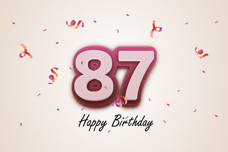 87th birthday celebration background with confetti and ribbons. Vector illustration.