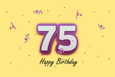 75th birthday celebration background with confetti and ribbons. 75th anniversary vector...