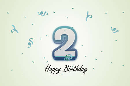 Happy Birthday Greeting Card with Number 2 and Confetti. Vector Illustration.の写真素材