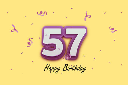 Anniversary celebration 57 years. Birthday party background with confetti and ribbons. Vector...