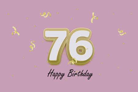 Anniversary celebration 76 years (76 years) gold number and confetti on a purple background. Vector...