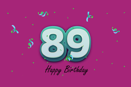 89 Years Birthday Celebration Design with Confetti and Ribbon. 89th Birthday Card or Party...