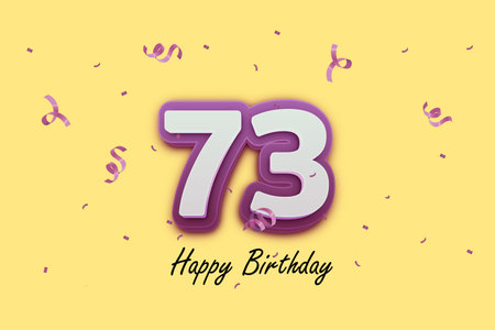 73rd birthday celebration background with confetti and ribbons. 3D Render