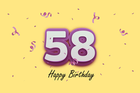 Anniversary celebration background with pink number 58 and confetti. Vector illustration.