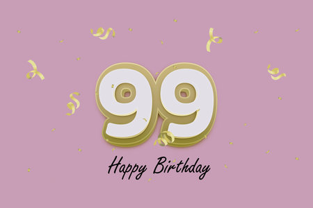 99 Years Birthday Celebration Design with Gold Ribbon and Confetti. 99th Birthday Celebration Vector...