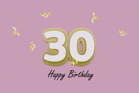 30 Year Birthday Celebration Vector Template Design Illustration. 30th Anniversary Number with Gold Confetti on Pink Background.の写真素材