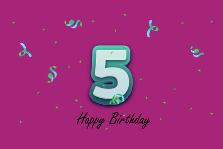 Happy Birthday 5 years anniversary celebration with confetti and streamer.