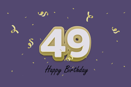 49 Years Celebration Design with Gold Number and Confetti on Purple Background.の写真素材