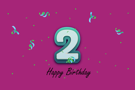 2nd birthday celebration background with confetti and ribbons. Vector illustration.