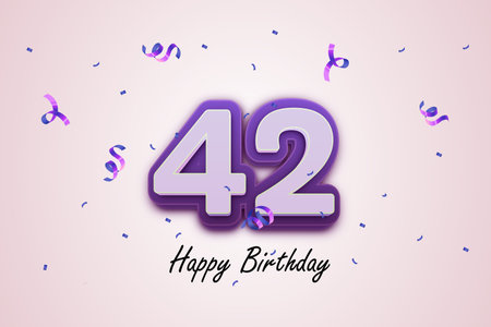 42nd Happy Birthday celebration background with confetti and ribbons.