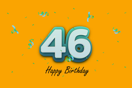 46 Years Birthday Celebration Design with Colorful Confetti on Yellow Background.