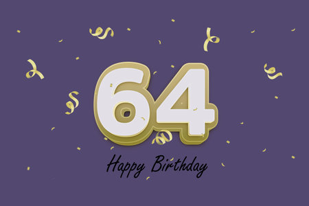 64th birthday celebration with confetti and gold number, vector illustration