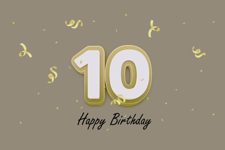 10 Years Anniversary Celebration Gold Number with Gold Confetti. Vector Template Design Illustration
