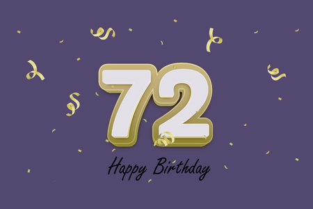 72 Years Birthday Celebration Design with Gold Number and Confetti on Purple Background.