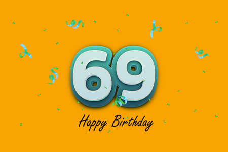 69 Years Birthday Celebration Yellow Background. Anniversary Template Design Illustration