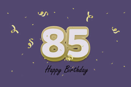85 Years Birthday Celebration Design with Gold Number and Confetti on Purple Background.の写真素材