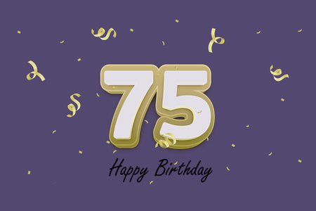 75 Years Anniversary Celebration Design with Gold Number and Confetti on Purple Background.の写真素材