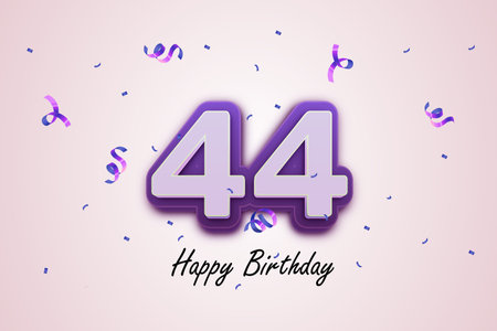 44th birthday celebration background with confetti and ribbons. Vector illustration.