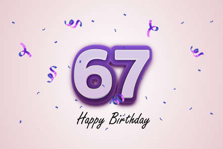 67th birthday celebration background with confetti and ribbons. Vector illustrationの写真素材