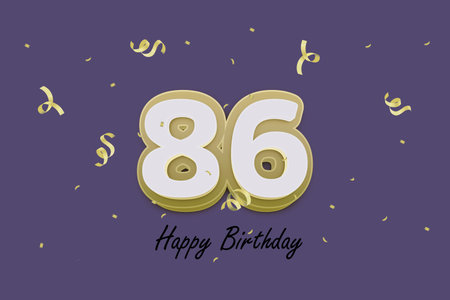 Eighty six Years Birthday Celebration Design with Gold Number and Confetti