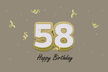 58 Years Anniversary Celebration Design with Gold Ribbon and Confetti, Vector Illustration